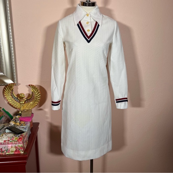 Vintage 1960 70 White Cable knit Long Sleeve Retro Tennis Prep Dress - Picture 17 of 17